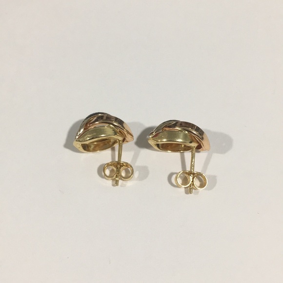 18k Tri Color Gold Stud Earrings With Push Backs - Picture 4 of 8